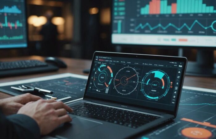 Business environment with charts, graphs, and gears representing strategies for operations improvement.