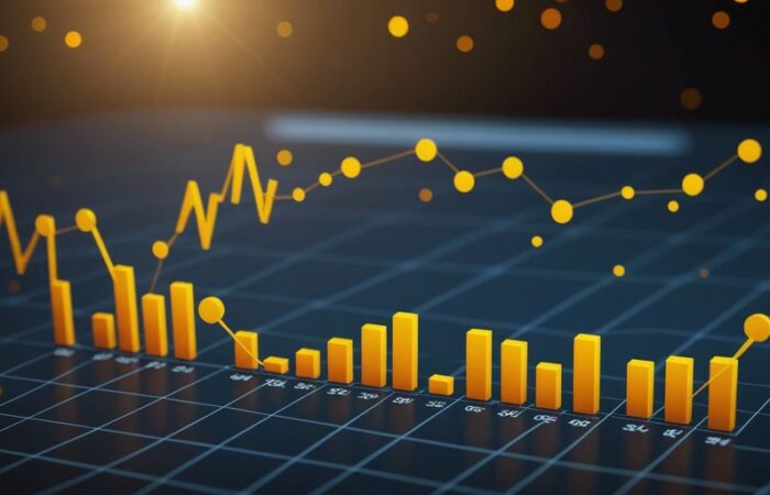 Graph with KPI icons indicating success and growth