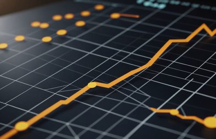 Graph with upward trend and business growth icons