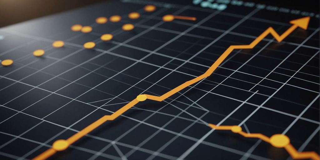 Graph with upward trend and business growth icons