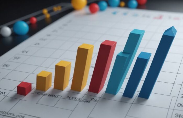 Graph with upward trend and KPI icons for business success