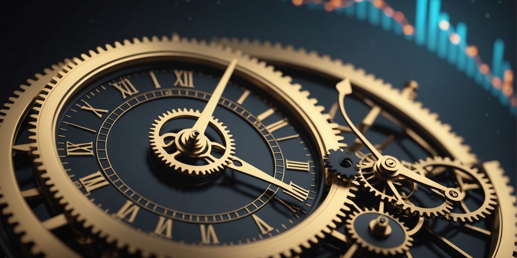 Graph with gears and clock showing efficiency improvement