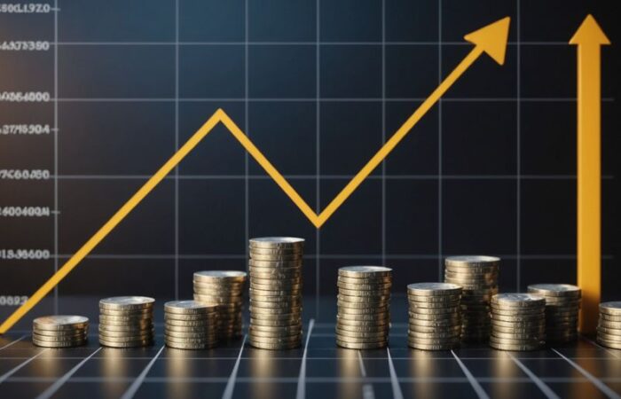 ROI calculation graph with upward trend and dollar signs