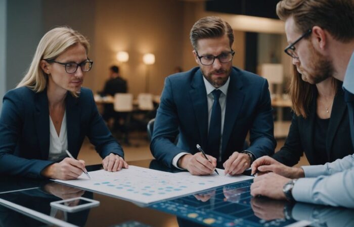 Team discussing data for strategic business plans