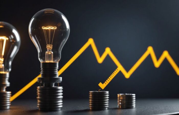 Graph with upward trend, gears, and lightbulb icons
