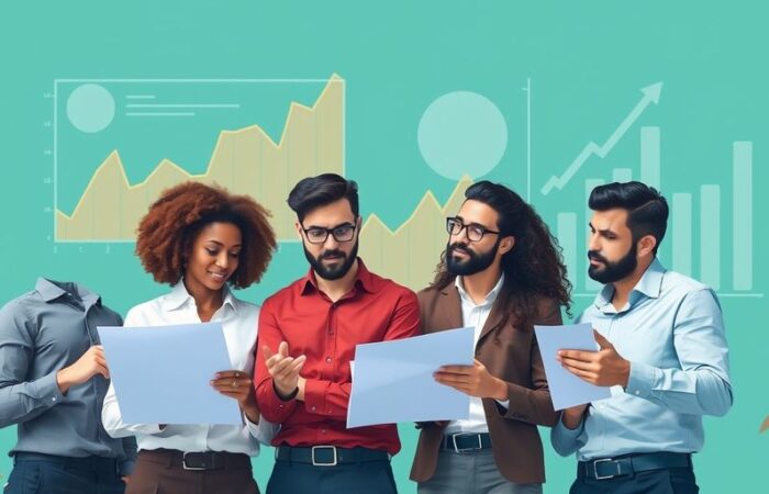 Entrepreneurs analyzing market trends for startup success.