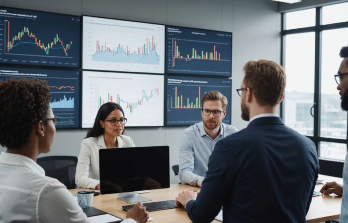 Team analyzing KPI charts together