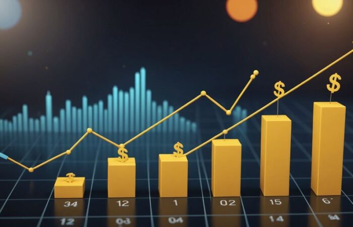 Graph with upward trend and business icons