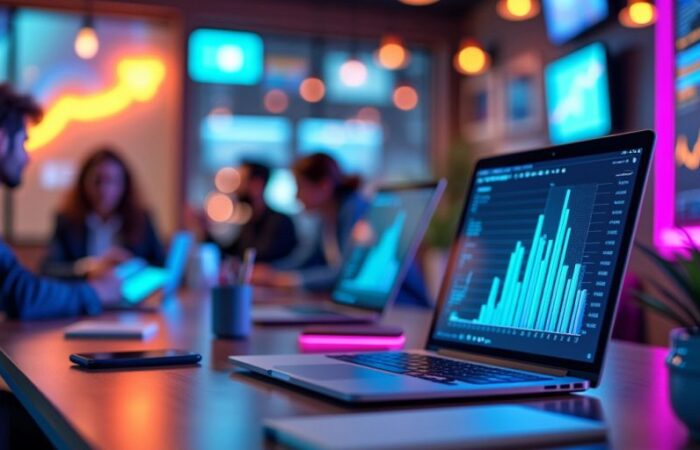 Modern workspace with technology for marketing analysis.